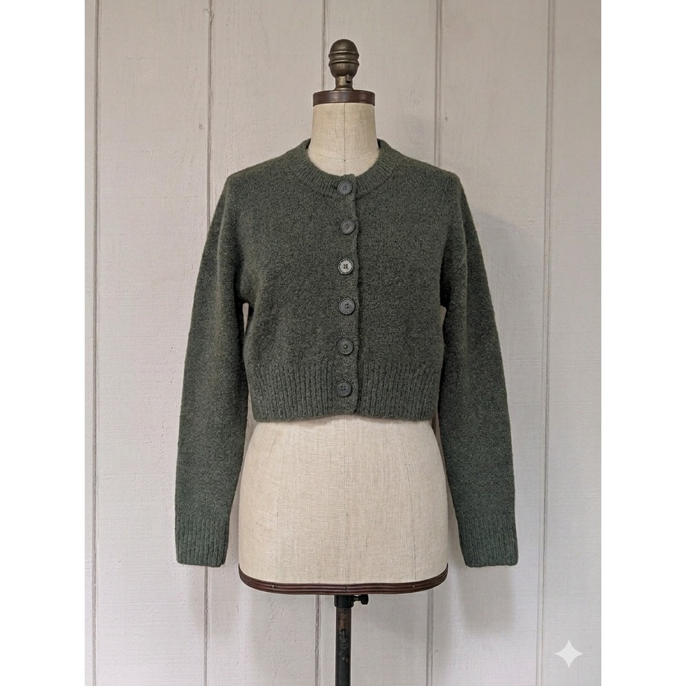 Zara Women Olive Green Cropped Knit Cardigan Sweater Button Front S Fairy Grunge